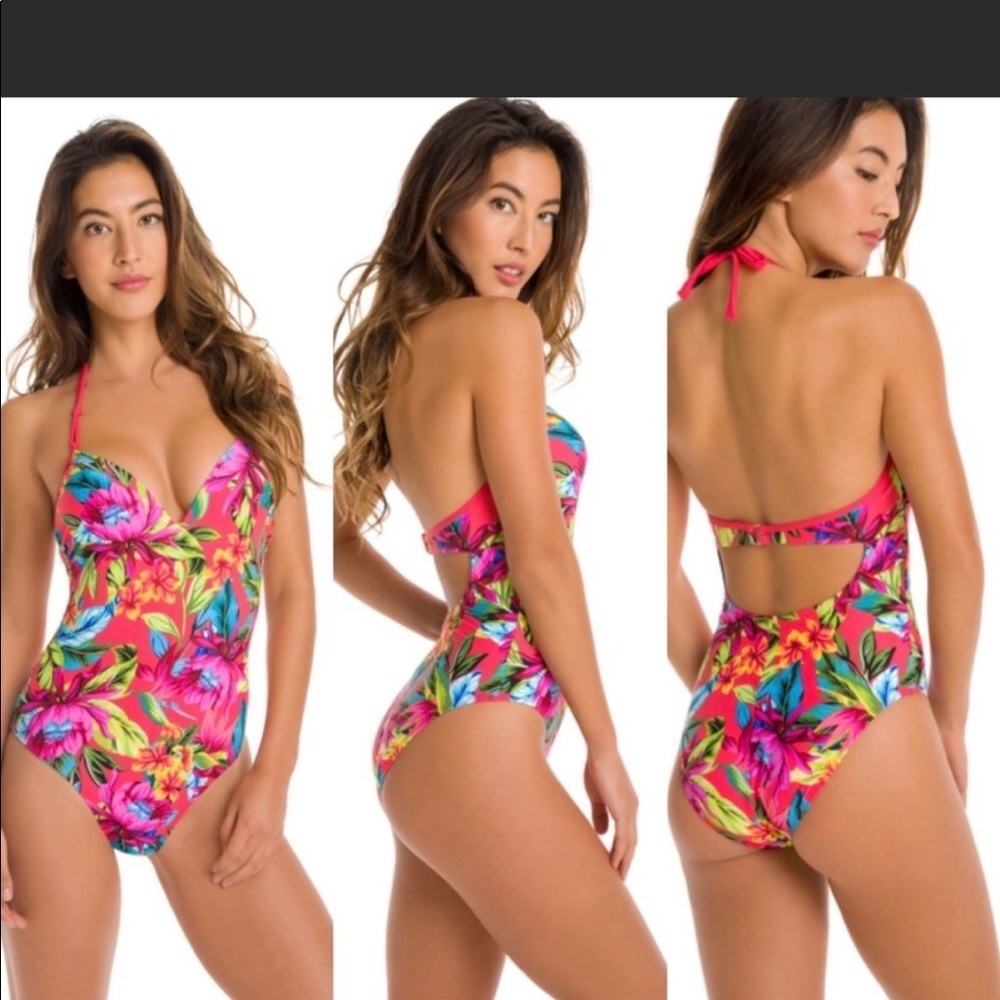 Kikirio Coral Floral One Piece Swimsuit Size Small